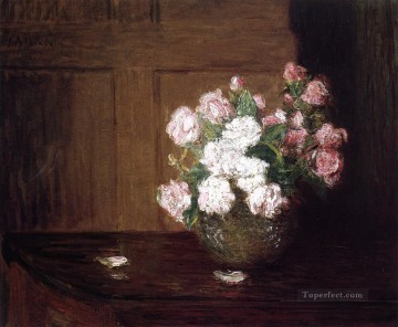 Rosas en un cuenco de plata sobre una mesa de caoba bodegón de flores Julian Alden Weir Pinturas al óleo